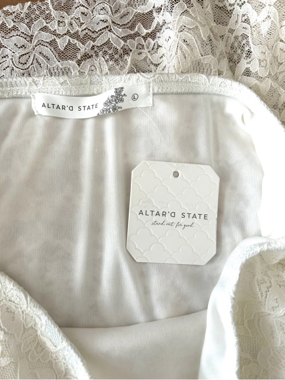 Altar’d State Faith Midi Tiered Asymmetric Lined Lace Ivory Skirt NWT Size L - Picture 10 of 10